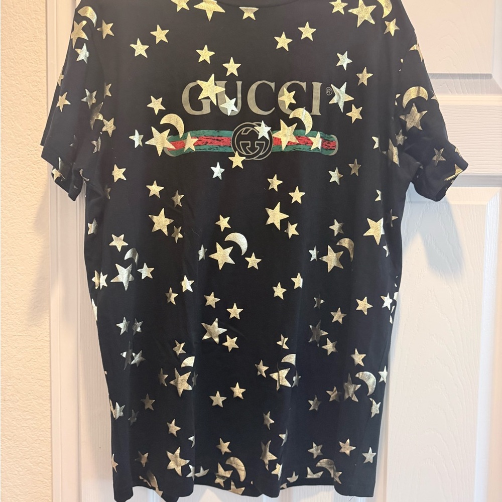 Gucci Black Tee with Gold Stars and Moons - Picture 2 of 6